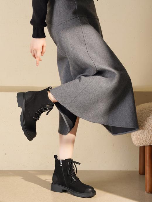 西村名物2025年冬季新款厚底粗跟防滑舒适透气系带真皮内里短靴马丁靴X25DS48761 商品图1