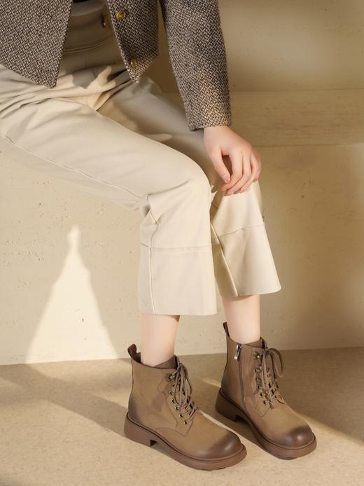 西村名物2025年冬季新款厚底粗跟防滑舒适透气系带真皮内里短靴马丁靴X25DS48761 商品图3