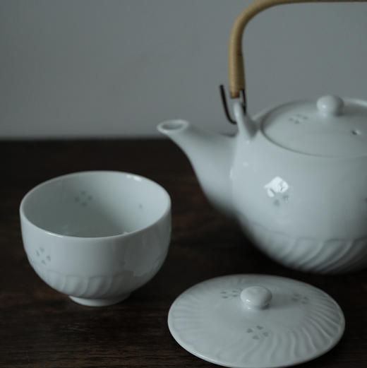 日本玲珑白瓷茶壶/盖杯 未使用保存品 商品图4