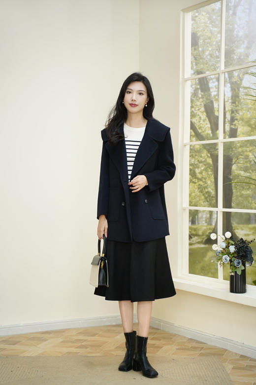 臣禾【海军领大衣】双排扣一手长大翻领呢大衣外套	JZ254080275 商品图3