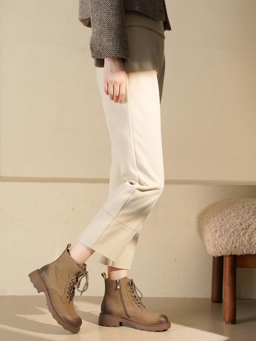 西村名物2025年冬季新款厚底粗跟防滑舒适透气系带真皮内里短靴马丁靴X25DS48761 商品图5