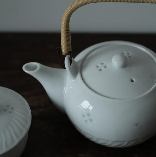 日本玲珑白瓷茶壶/盖杯 未使用保存品 商品图2