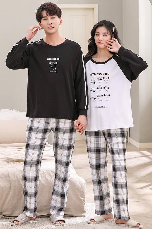 【换季出清】自然醒睦棉情侣家居服100%棉双面加厚长袖长裤套头睡衣QH 商品图7