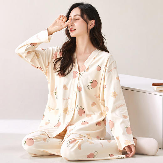 【换季出清】自然醒胧棉女士月子服家居服7A抗菌100%棉和服系列睡衣QH 商品图8