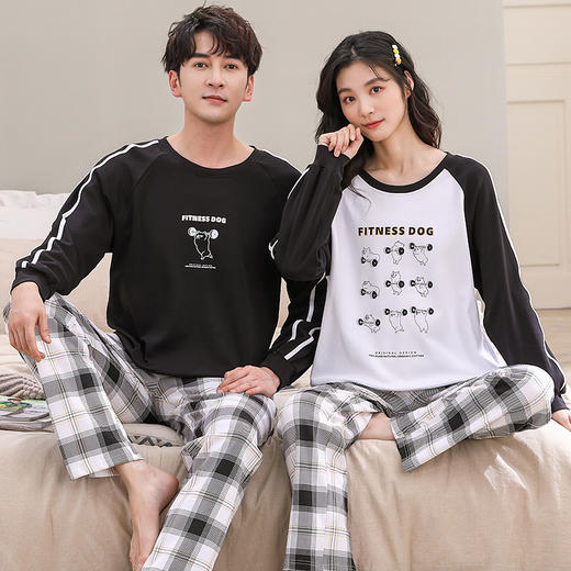 【换季出清】自然醒睦棉情侣家居服100%棉双面加厚长袖长裤套头睡衣QH 商品图2