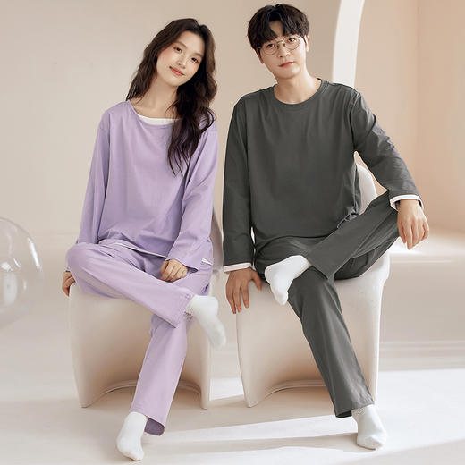【换季出清】自然醒朝夕情侣家居服100%棉长袖长裤套头睡衣QH 商品图5