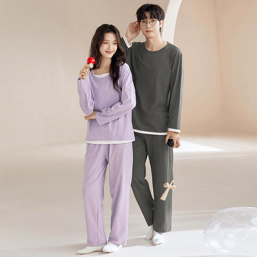 【换季出清】自然醒朝夕情侣家居服100%棉长袖长裤套头睡衣QH 商品图3