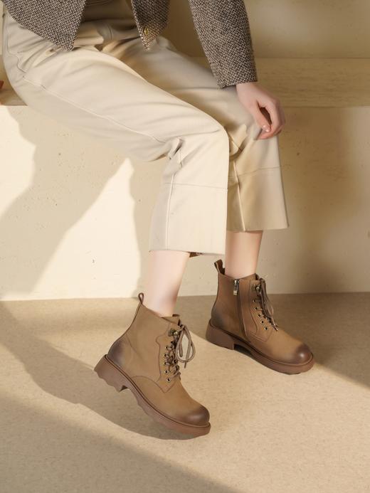 西村名物2025年冬季新款厚底粗跟防滑舒适透气系带真皮内里短靴马丁靴X25DS48761 商品图4