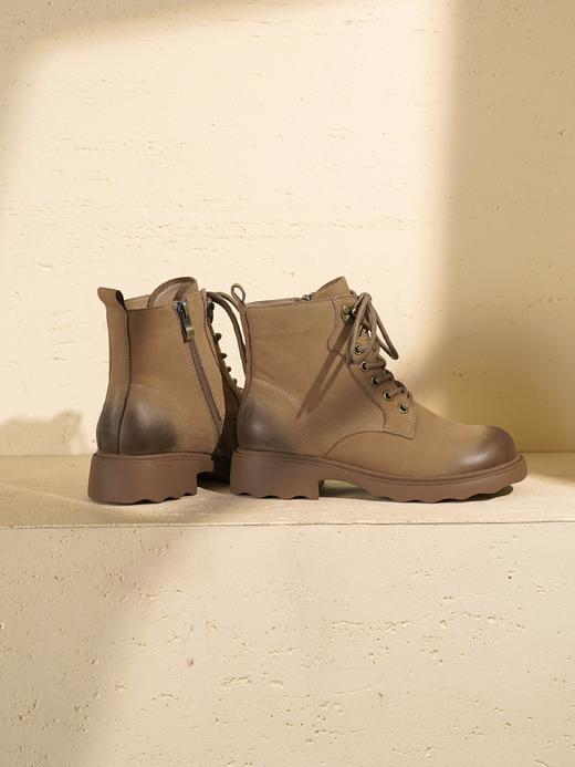 西村名物2025年冬季新款厚底粗跟防滑舒适透气系带真皮内里短靴马丁靴X25DS48761 商品图9