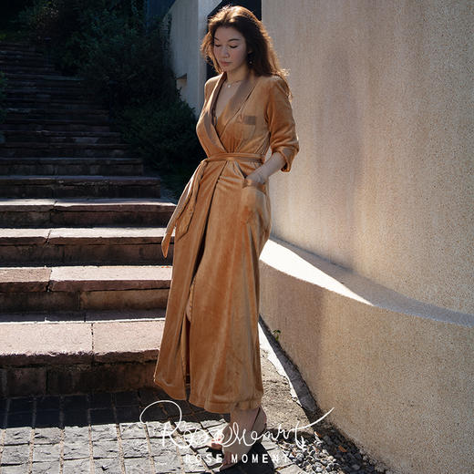 秋冬简约静奢一面真丝一面立绒双面长袍 P250601 商品图3