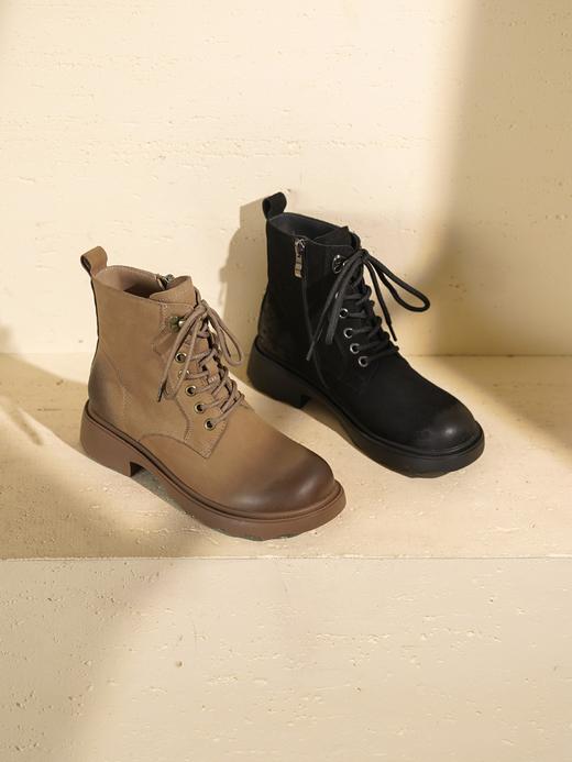 西村名物2025年冬季新款厚底粗跟防滑舒适透气系带真皮内里短靴马丁靴X25DS48761 商品图7