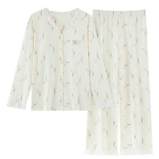 【换季出清】自然醒甜憩女士家居服100%棉长袖长裤圆领开衫睡衣QH 商品图14