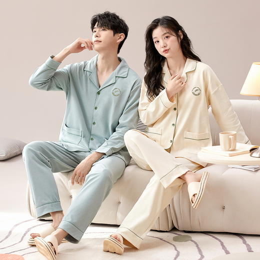 【换季出清】自然醒云梦情侣家居服100%棉加厚长袖长裤开衫睡衣QH 商品图5