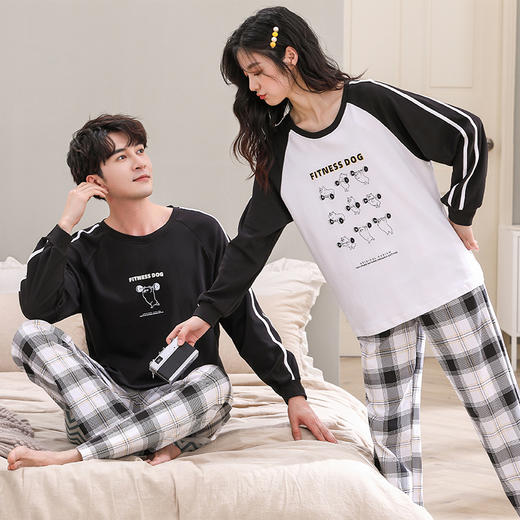 【换季出清】自然醒睦棉情侣家居服100%棉双面加厚长袖长裤套头睡衣QH 商品图0