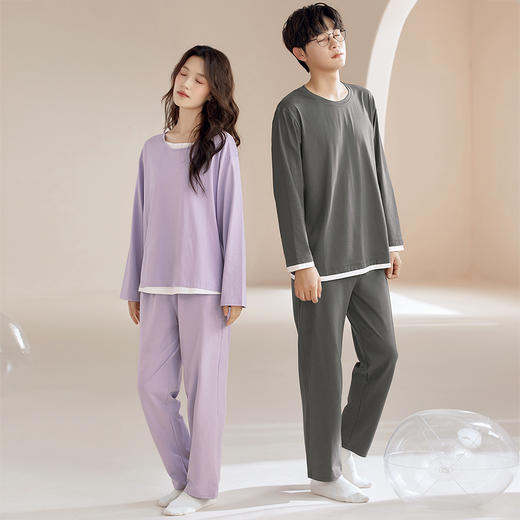【换季出清】自然醒朝夕情侣家居服100%棉长袖长裤套头睡衣QH 商品图1