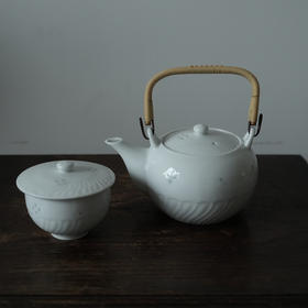 日本玲珑白瓷茶壶/盖杯 未使用保存品