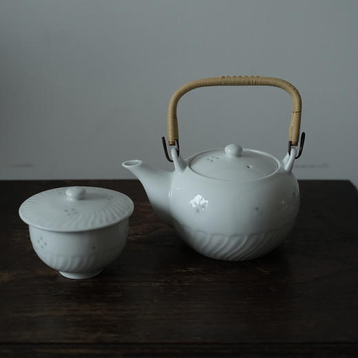 日本玲珑白瓷茶壶/盖杯 未使用保存品 商品图0