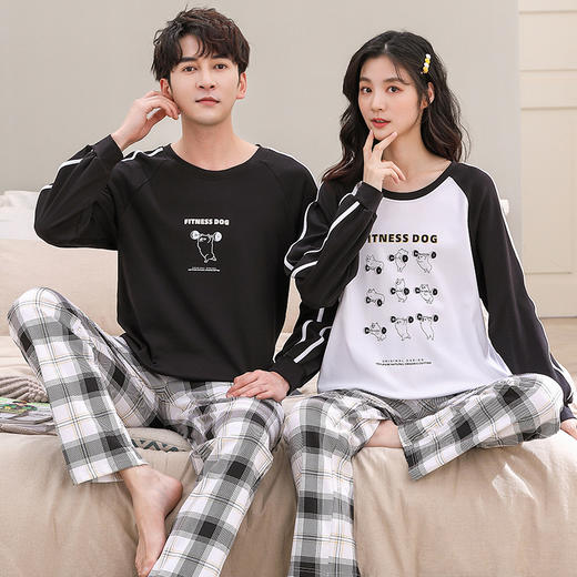 【换季出清】自然醒睦棉情侣家居服100%棉双面加厚长袖长裤套头睡衣QH 商品图3