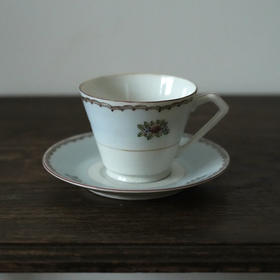 日本中古手绘蓝色咖啡杯碟 釉上彩