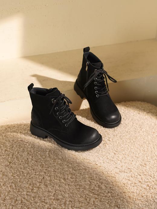 西村名物2025年冬季新款厚底粗跟防滑舒适透气系带真皮内里短靴马丁靴X25DS48761 商品图8