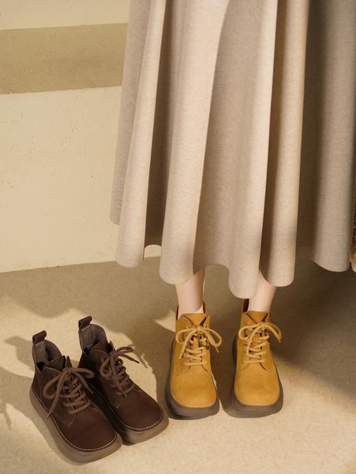 西村名物2025年冬季新款圆头V型靴口系带软底马丁靴X25DS49001 商品图2