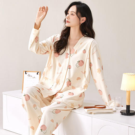 【换季出清】自然醒胧棉女士月子服家居服7A抗菌100%棉和服系列睡衣QH 商品图12