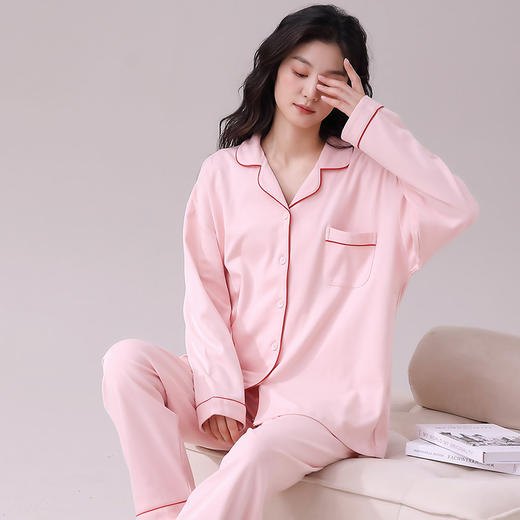 【换季出清】自然醒星眠女士家居服100%棉加厚长袖长裤翻领开衫睡衣QH 商品图5