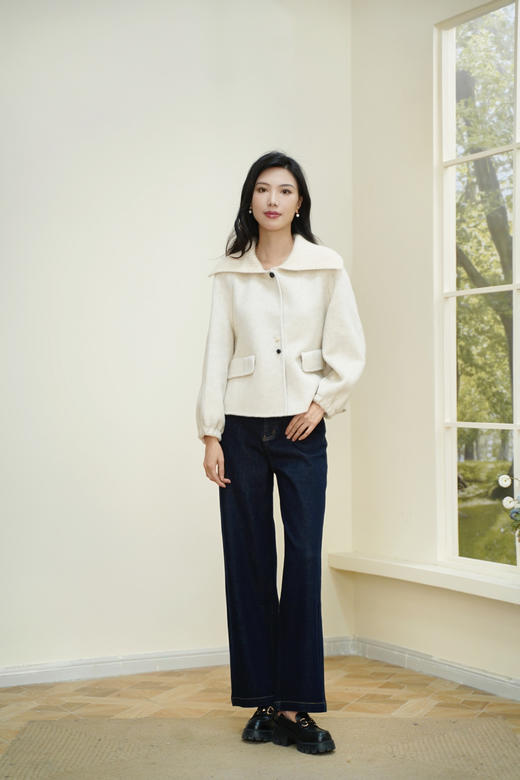 臣禾	【无龄大衣】拼接大翻领毛呢大衣短外套	JZ254080481 商品图4