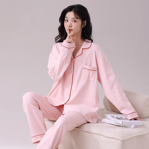 【换季出清】自然醒星眠女士家居服100%棉加厚长袖长裤翻领开衫睡衣QH 商品图0