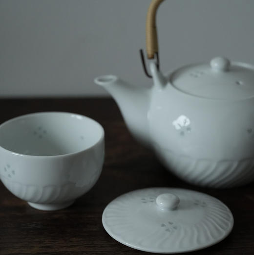 日本玲珑白瓷茶壶/盖杯 未使用保存品 商品图5