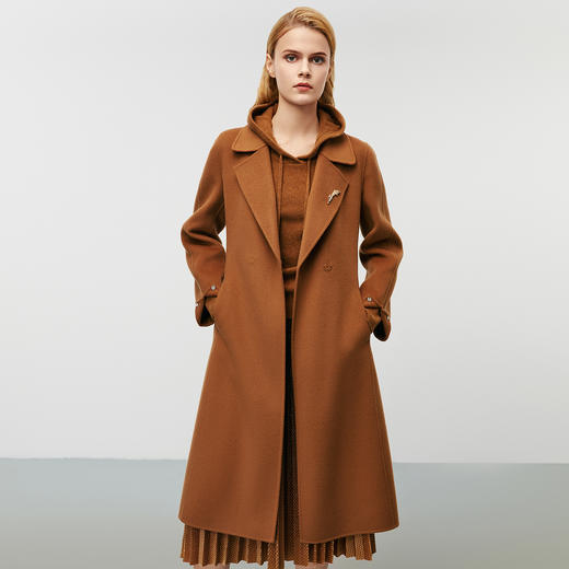 EITIE爱特爱冬季新款气质翻领通勤收腰显瘦卡色毛呢大衣8014729 商品图3