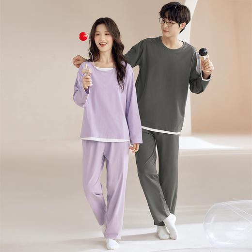 【换季出清】自然醒朝夕情侣家居服100%棉长袖长裤套头睡衣QH 商品图0