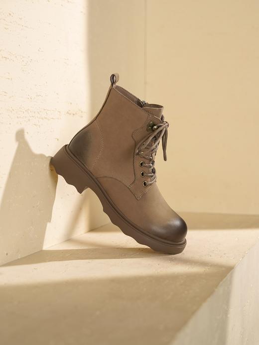 西村名物2025年冬季新款厚底粗跟防滑舒适透气系带真皮内里短靴马丁靴X25DS48761 商品图10