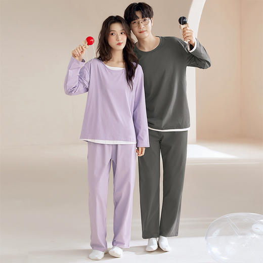 【换季出清】自然醒朝夕情侣家居服100%棉长袖长裤套头睡衣QH 商品图2