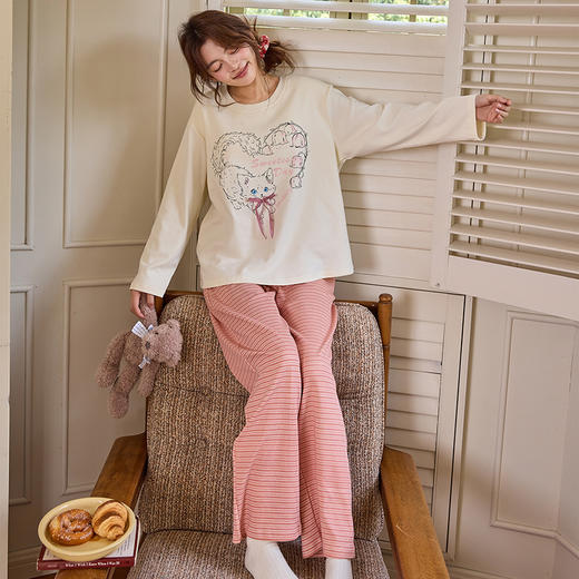 【换季出清】自然醒清甜牛奶丝家居服女款套头（带胸垫）睡衣春秋季长袖长裤卡通可爱宽松套装新款女士冬天家居服QH 商品图7