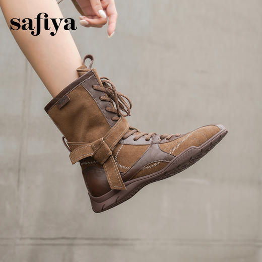 Safiya/索菲娅2025美拉德轻便薄底百搭休闲绑带小众复古拳击靴SFD4116422 商品图4