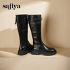 Safiya/索菲娅2025英伦风厚底粗跟褶皱弹力百搭显瘦高筒长靴SFD4117075 商品缩略图2
