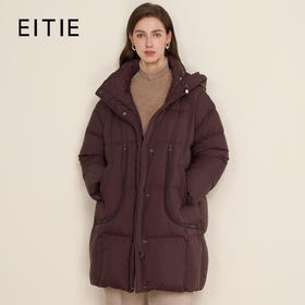 EITIE爱特爱时尚简约百搭连帽保暖加厚中长款羽绒服D2511905