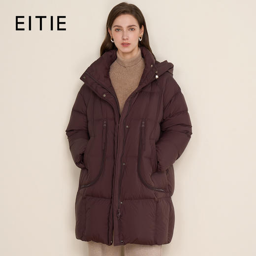 EITIE爱特爱时尚简约百搭连帽保暖加厚中长款羽绒服D2511905 商品图0