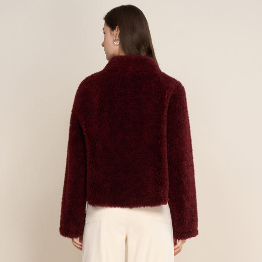 EITIE爱特爱气质立领时尚直筒红棕色颗粒绒羊毛保暖短外套D2503925 商品图4