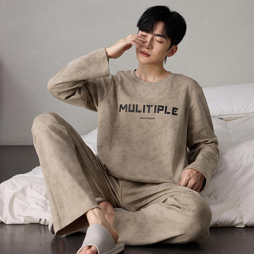 【换季出清】自然醒简叙男士家居服牛奶丝长袖长裤套头睡衣QH 商品图8