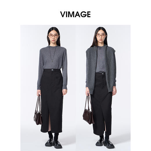 VIMAGE纬漫纪半高圆领高级灰秋冬新款针织衫V2401111 商品图0