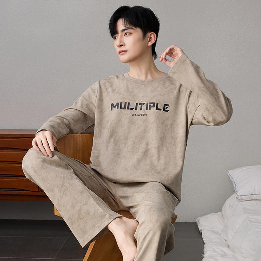 【换季出清】自然醒简叙男士家居服牛奶丝长袖长裤套头睡衣QH 商品图13