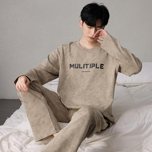 【换季出清】自然醒简叙男士家居服牛奶丝长袖长裤套头睡衣QH 商品图3