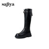 Safiya/索菲娅2025英伦风厚底粗跟褶皱弹力百搭显瘦高筒长靴SFD4117075 商品缩略图5