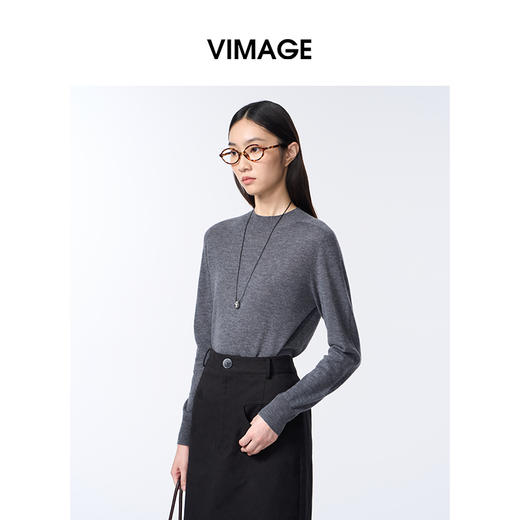 VIMAGE纬漫纪半高圆领高级灰秋冬新款针织衫V2401111 商品图1