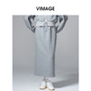 VIMAGE纬漫纪时尚简约松紧腰撞色系带设计秋冬新款半裙V2406115 商品缩略图0