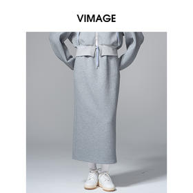 VIMAGE纬漫纪时尚简约松紧腰撞色系带设计秋冬新款半裙V2406115