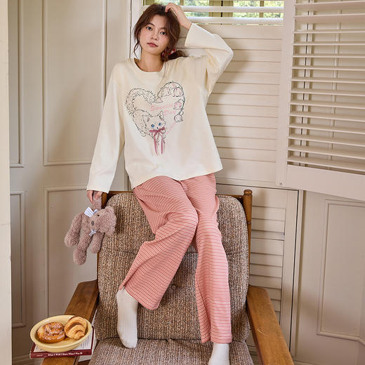 【换季出清】自然醒清甜牛奶丝家居服女款套头（带胸垫）睡衣春秋季长袖长裤卡通可爱宽松套装新款女士冬天家居服QH 商品图8