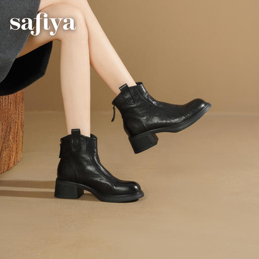 Safiya/索菲娅2025羊皮抓皱粗跟百搭厚底休闲通勤时尚英伦短靴SFD4116255 商品图7